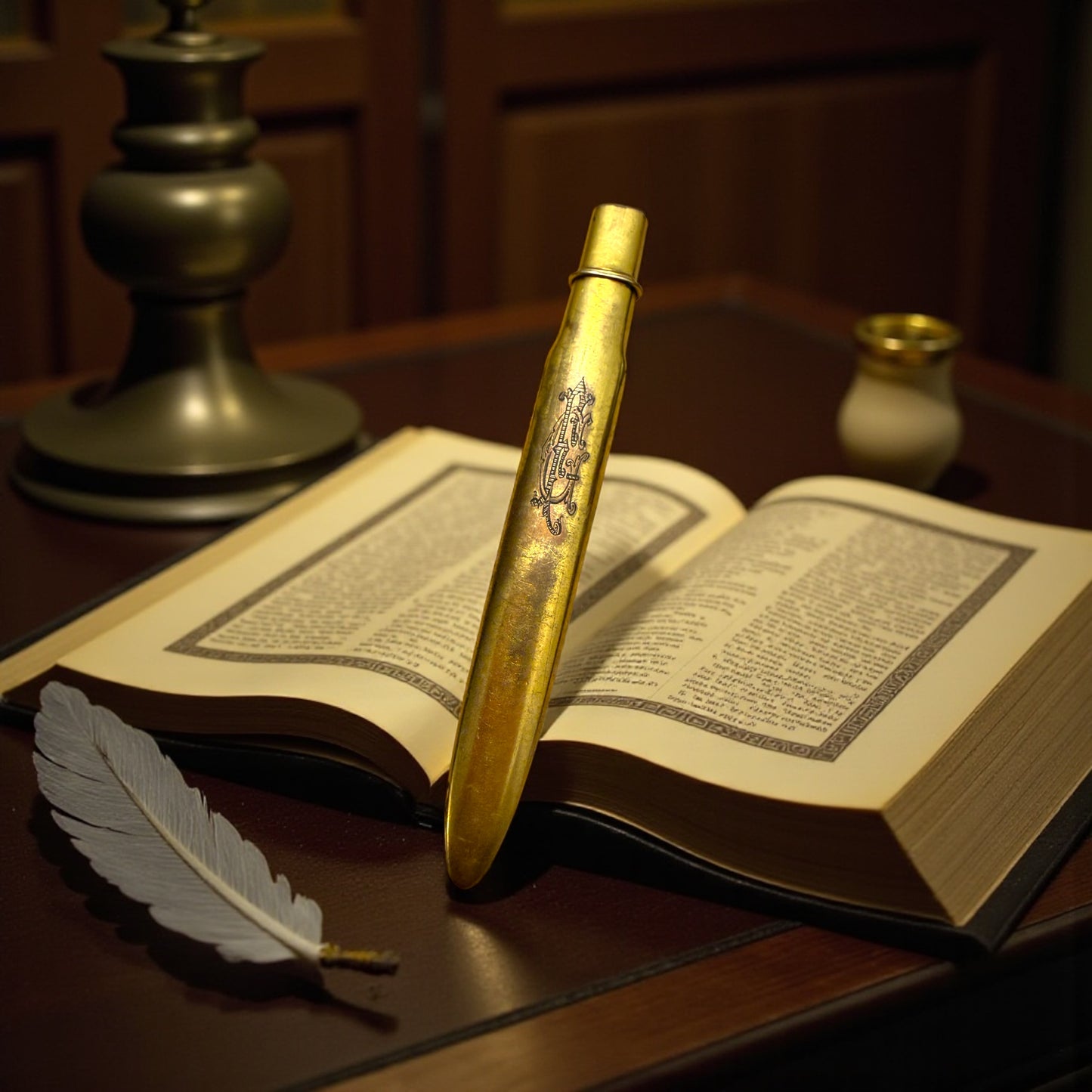 Porte-crayon con monogramma antico, belle époque