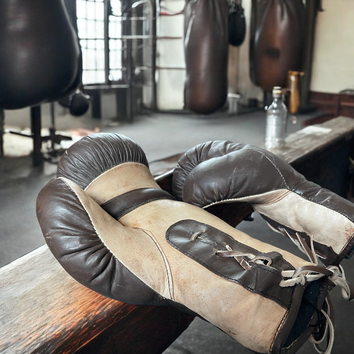 Guantoni in pelle da Boxe anni 50 con lacci