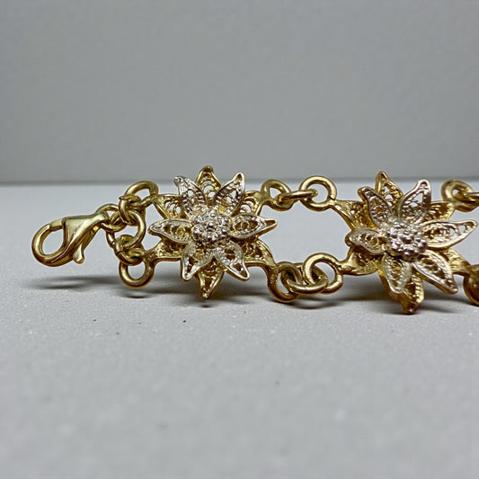 Bracciale filigrana argento 925 dorato, lavorazione floreale vintage