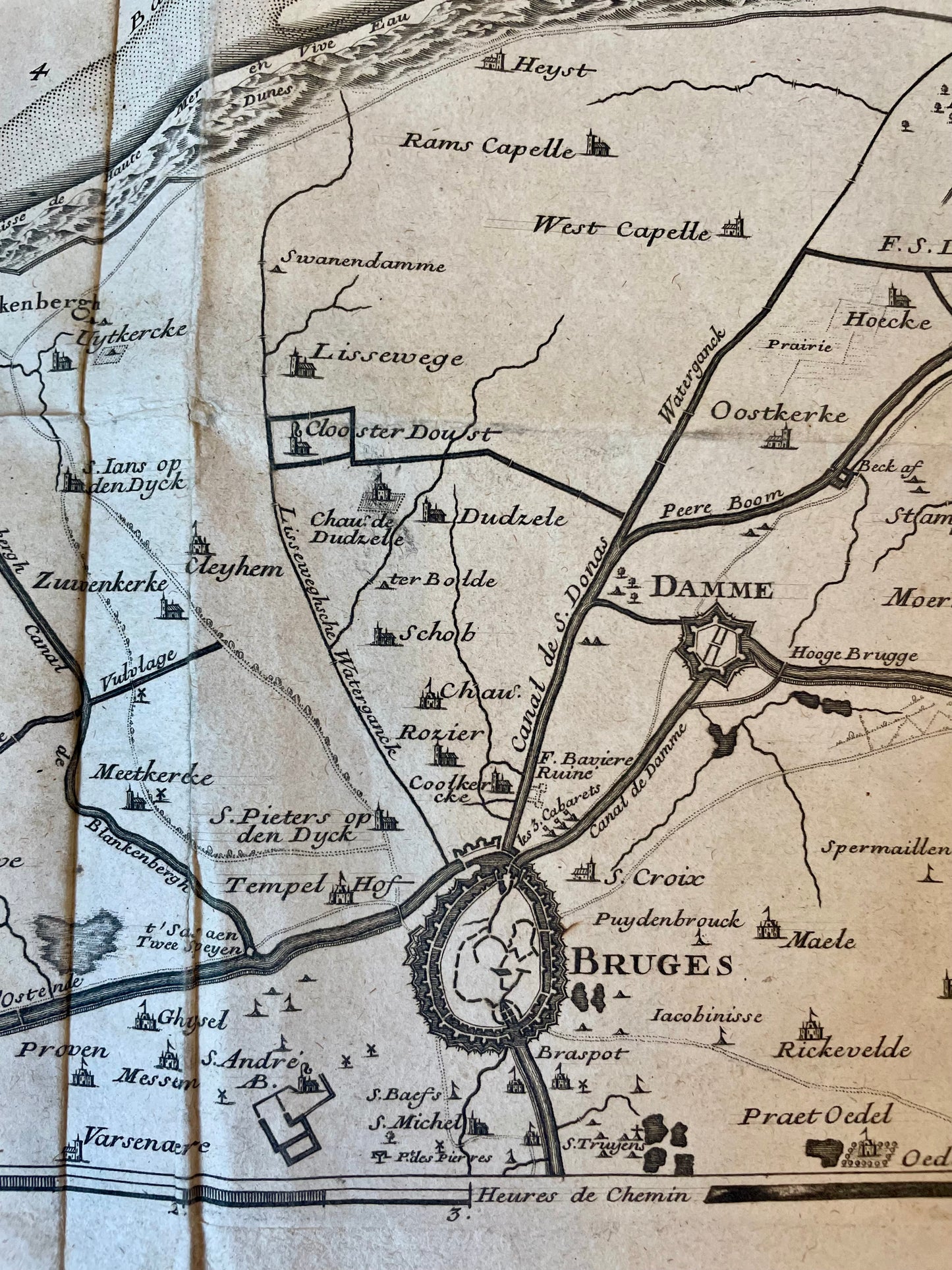 Mappa antica Fiandre (Ostenda, Bruges e polder) par Nicolas De Fer 1709