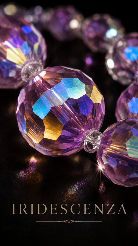 Collier perle sfaccettate Aurora Borealis con base rosa, degradé, fine anni ‘50 primi ‘60