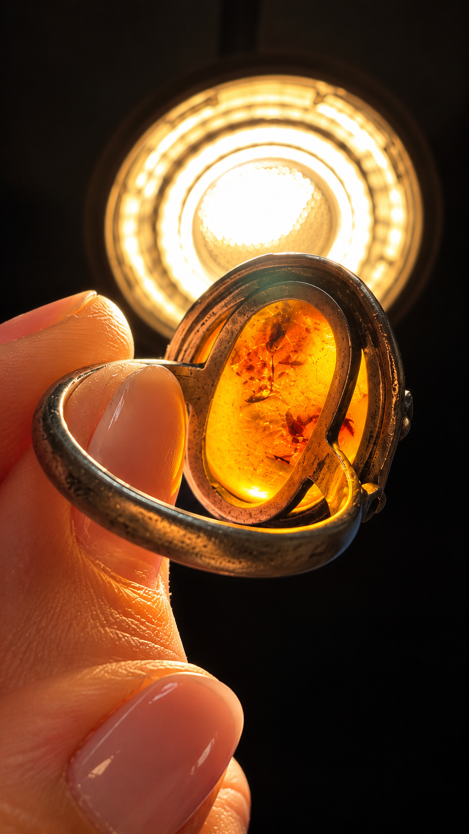 Anello in argento 925 con grande cabochon ambra liberty revival
