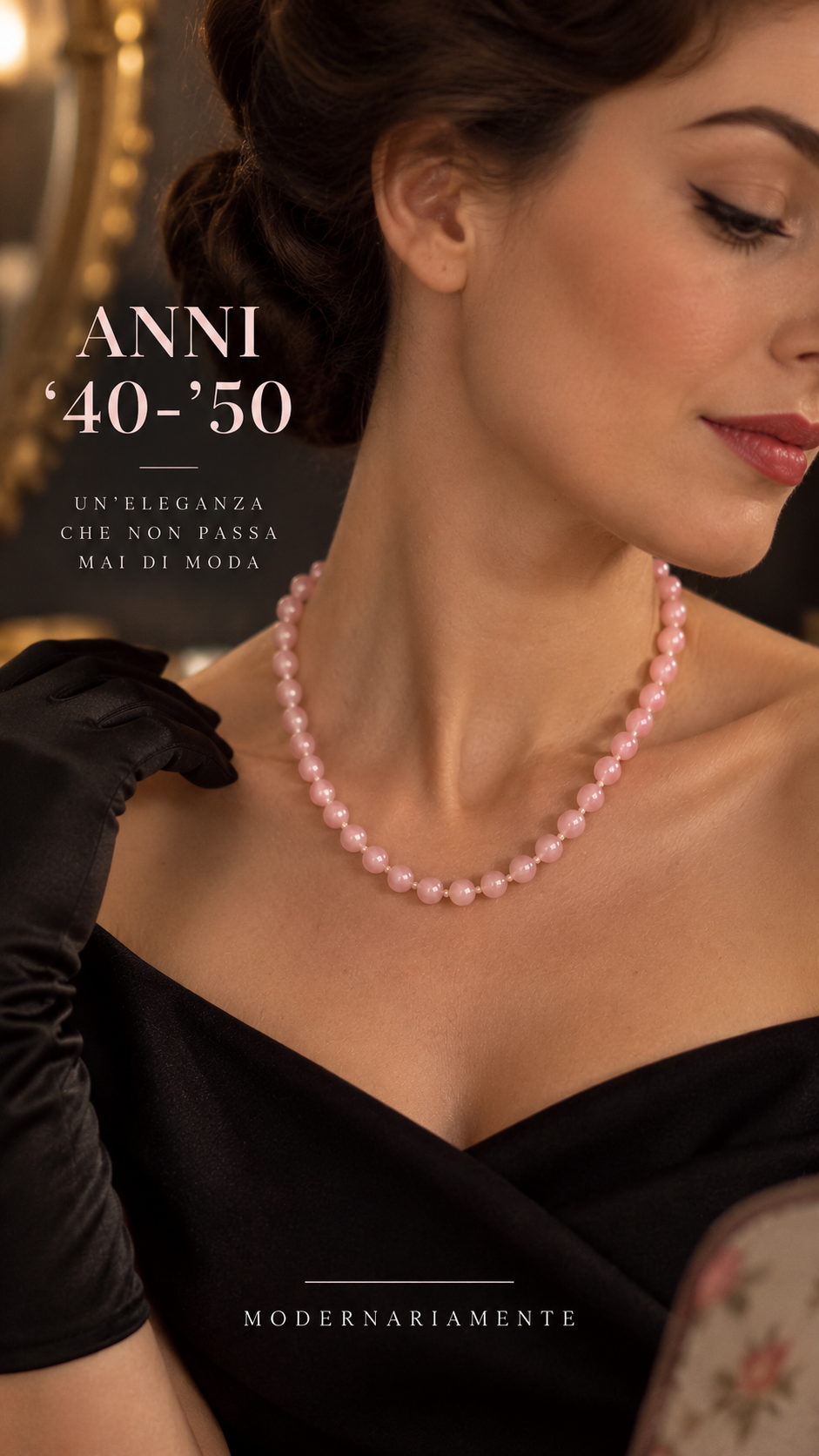 Collana 58 cm perle di pasta di vetro annodate a mano con chiusura gioiello a conchiglia