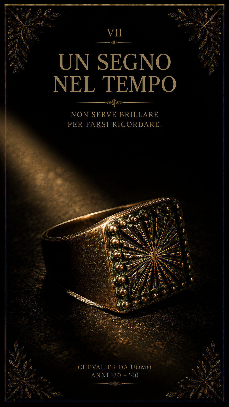 Antico anello da uomo Chevalier con sigillo, lega di bronzo e rame, anni ‘30-‘40 prob.