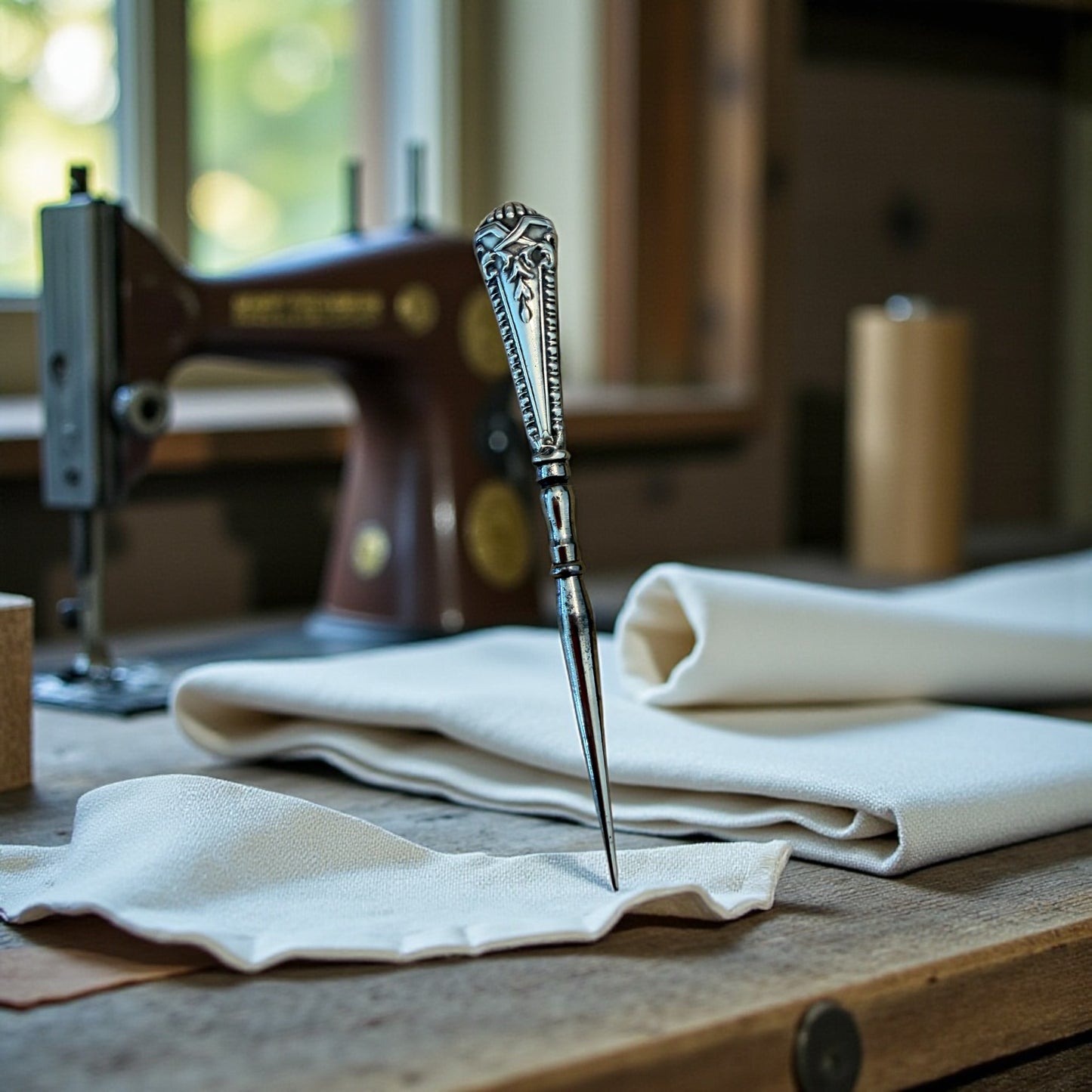 Punteruolo da ricamo e cucito con manico in argento, fine ‘800, punzonato francese