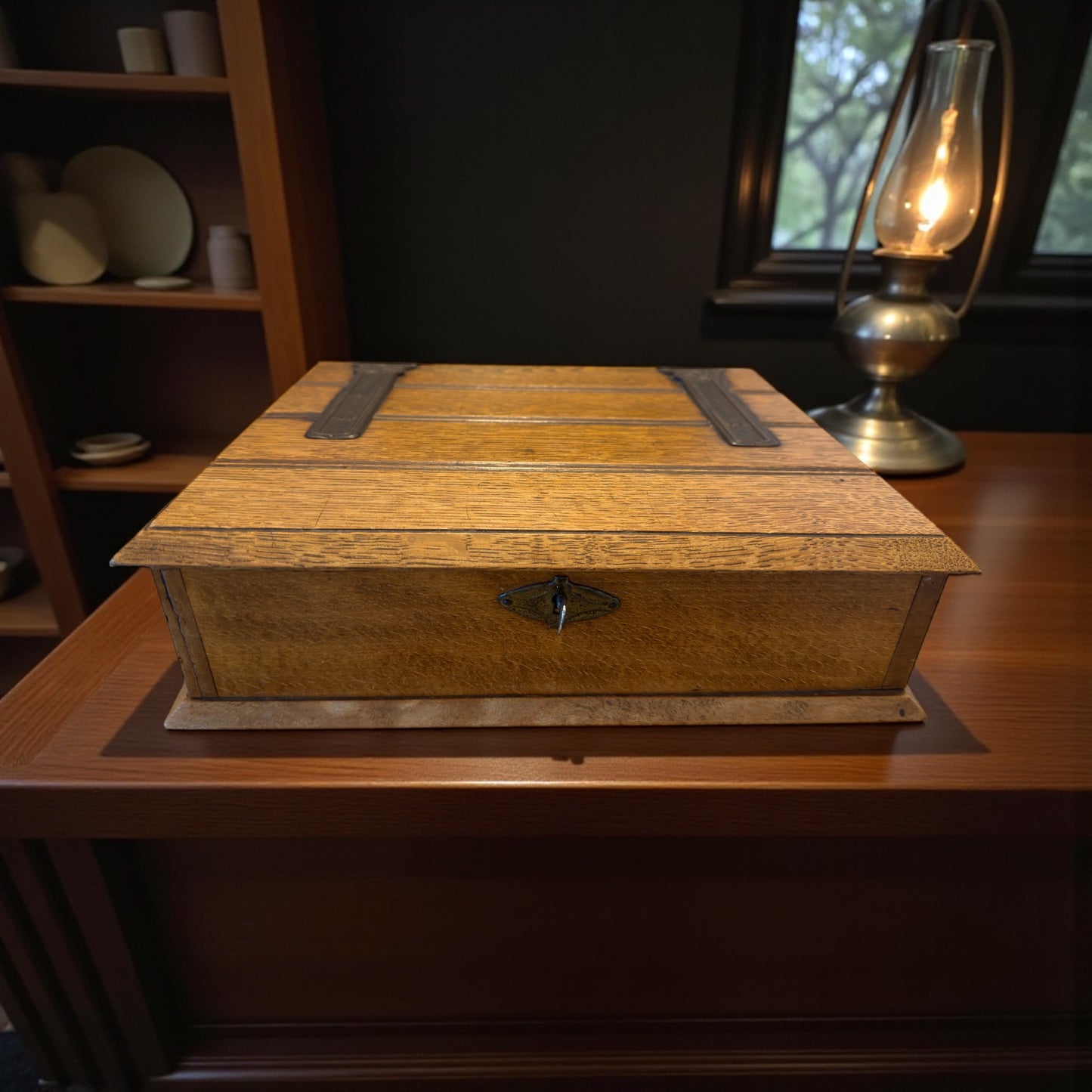 Antica scatola da scrittura, Belgio anni ‘30, con chiave funzionante e scomparto ribaltabile