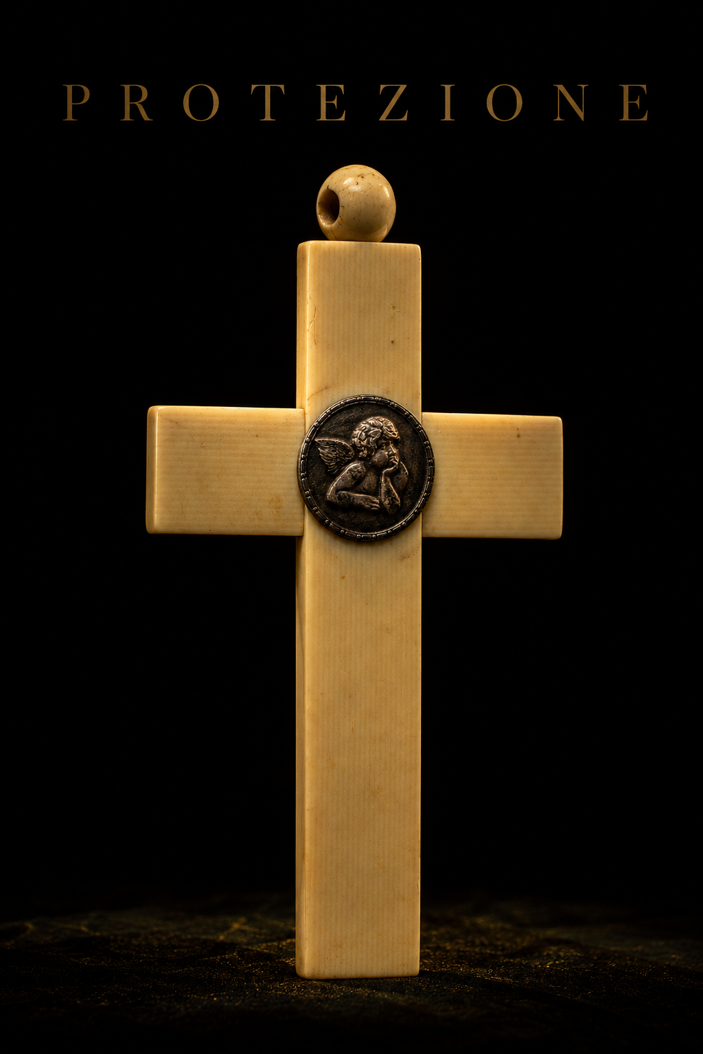Antica croce capo culla anni ‘20 con medaglia Dropsy putto protettore