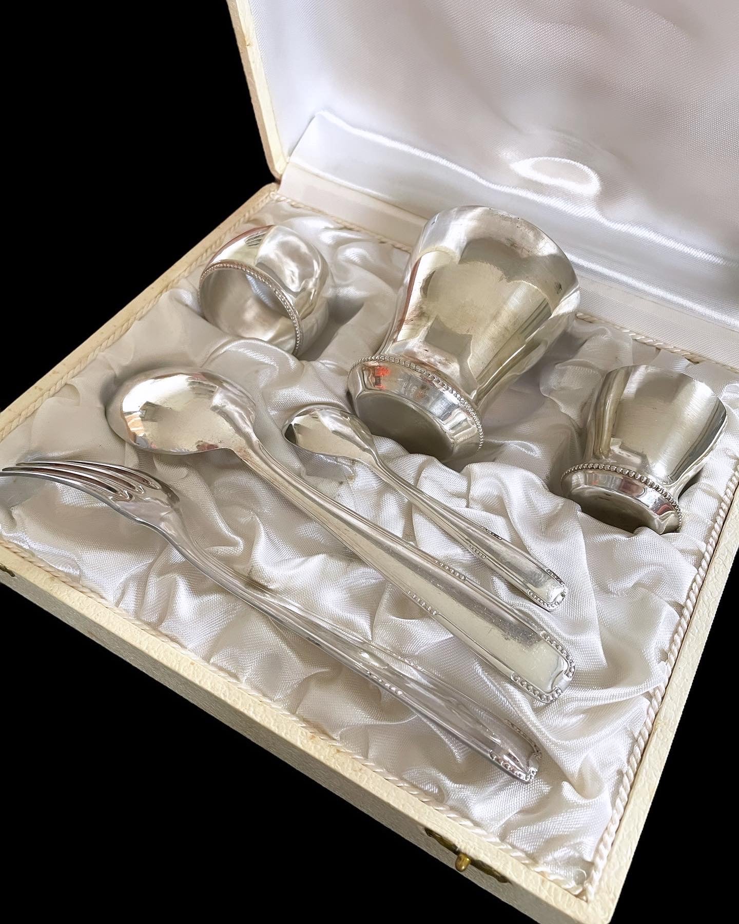 Antique silver birth set