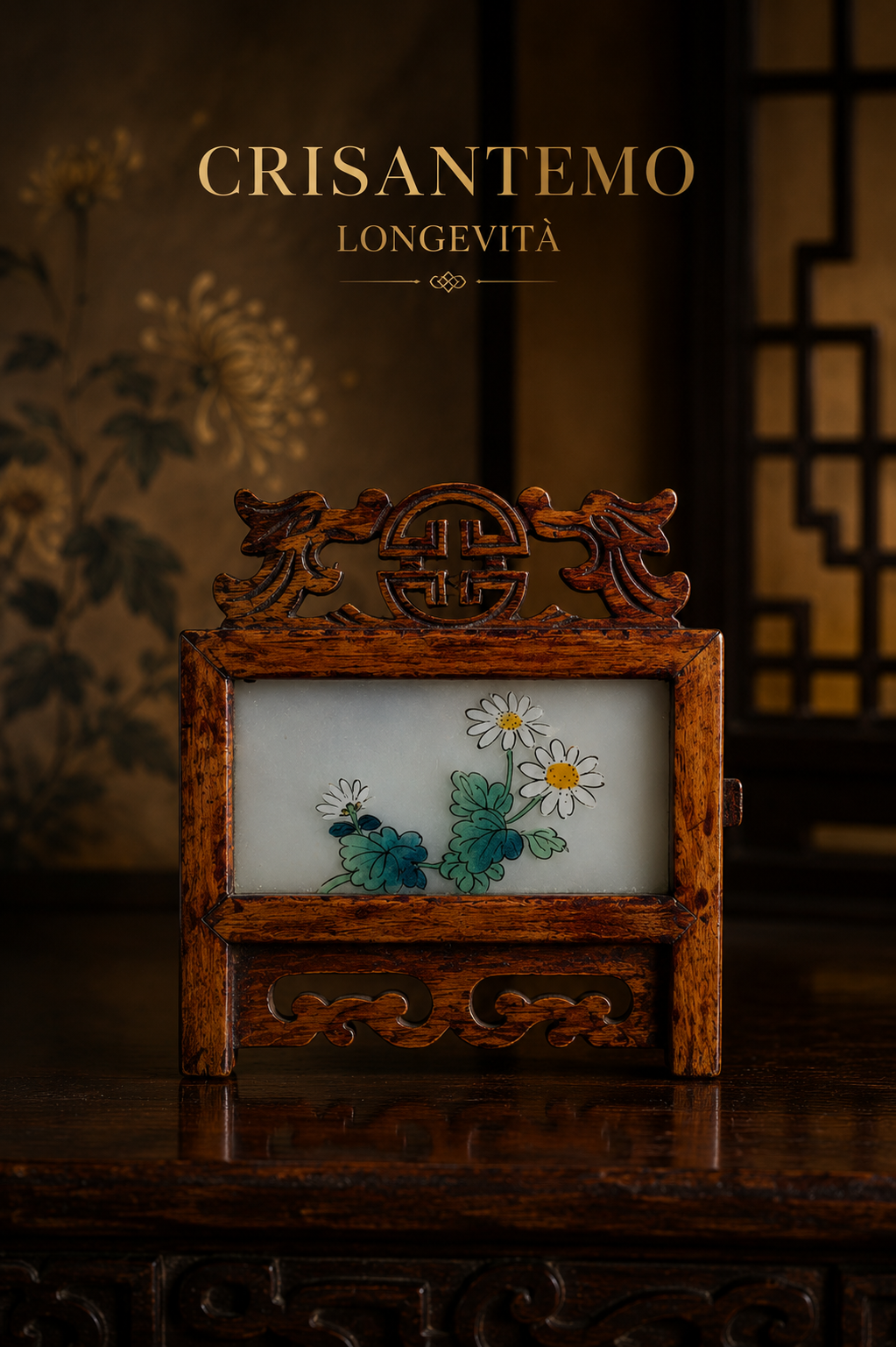 Paravento in miniatura con cinque pannelli decorati con fiori e piante simboliche, Cina, ca anni ‘60