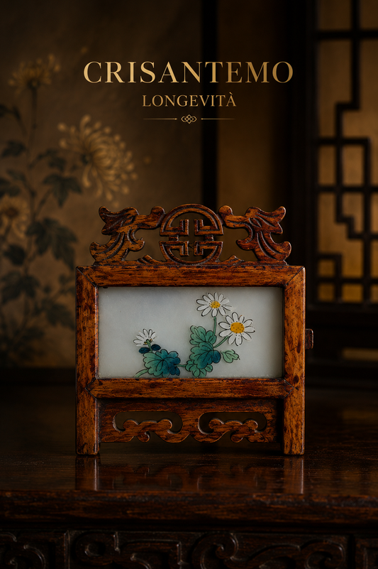 Paravento in miniatura con cinque pannelli decorati con fiori e piante simboliche, Cina, ca anni ‘60