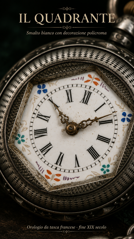 Antico esclusivo orologio da taschino fine ‘800 con cassa in argento massiccio e chatelaine argentata