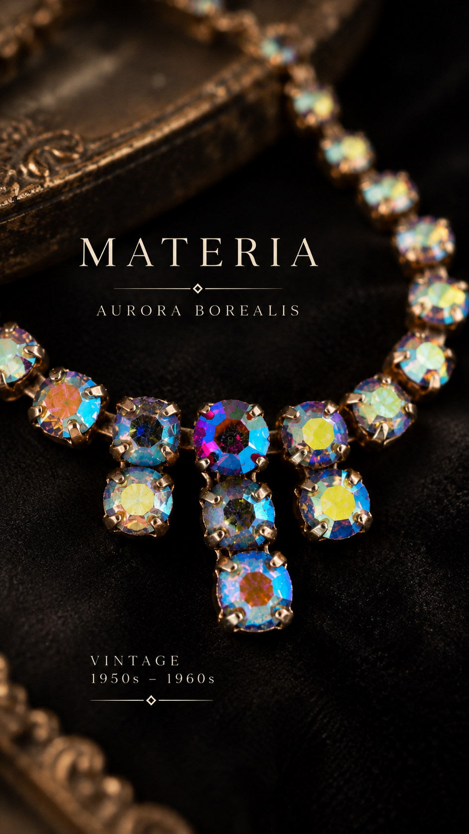Collier ras du cou anni 50-60 gioiello cocktail con Aurora Borealis