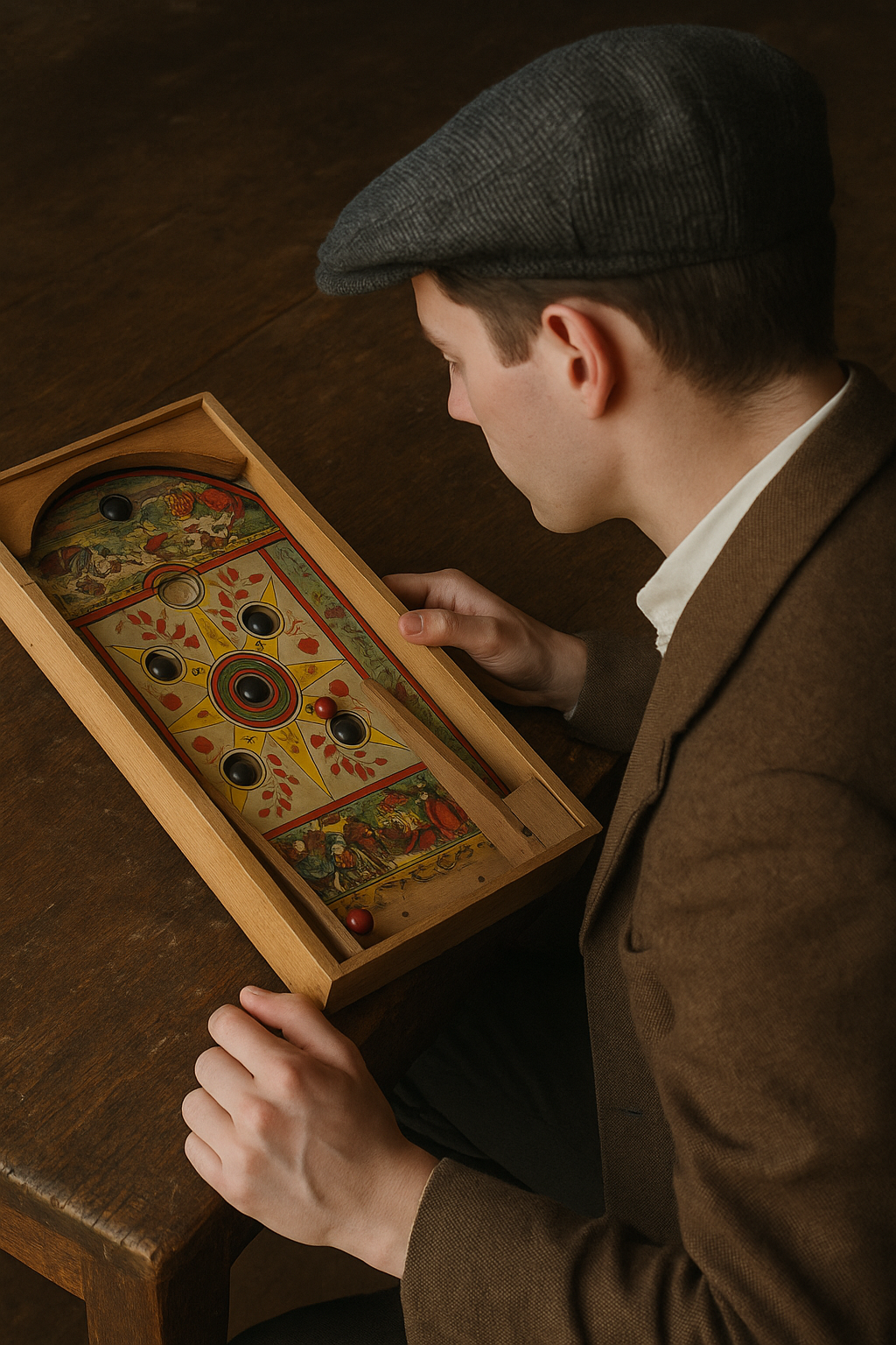 Antico bagatelle à ressort antenato del flipper ca anni ‘20 con biglie