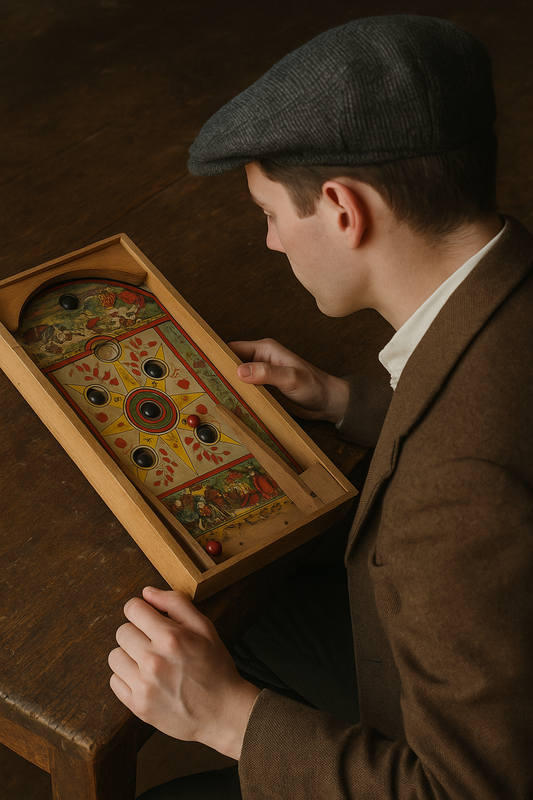 Antico bagatelle à ressort antenato del flipper ca anni ‘20 con biglie