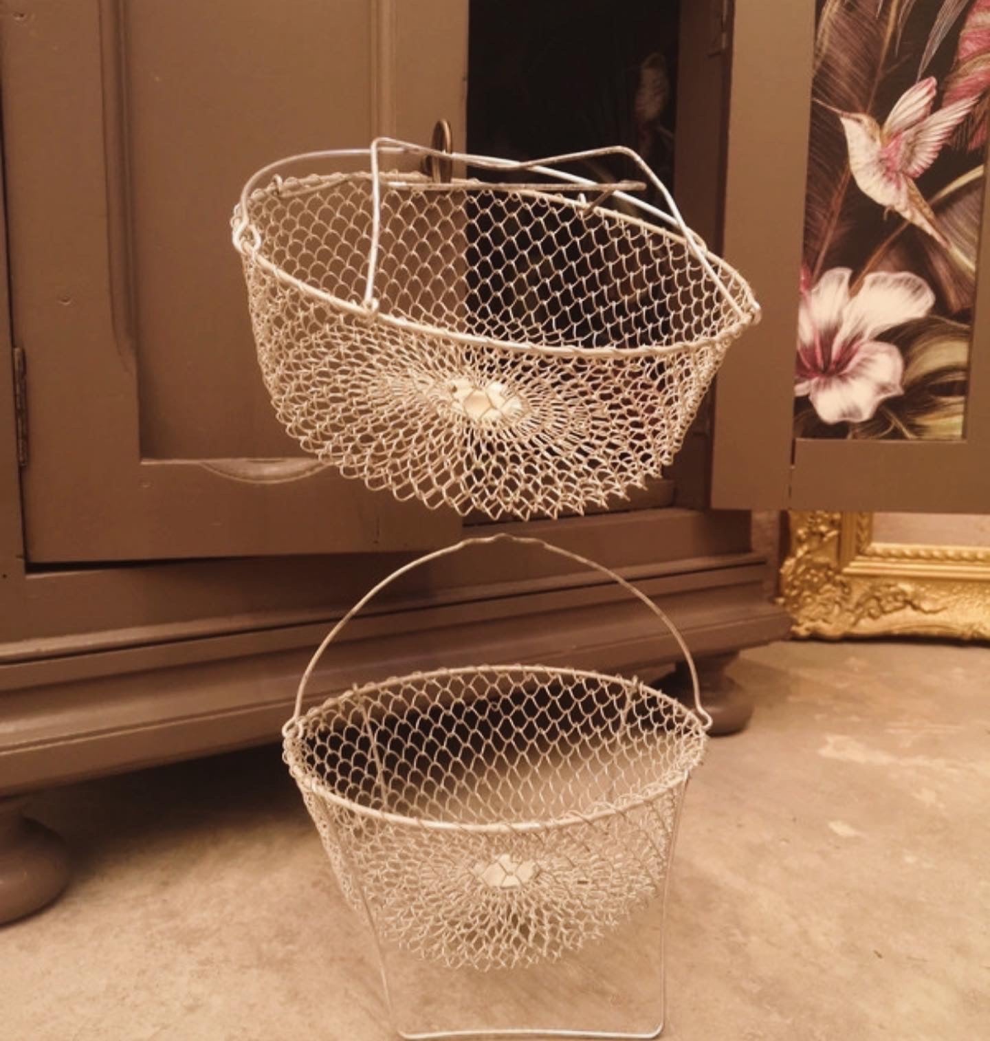 Pair of old folding salad baskets