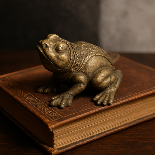 Scultura in lega piena a guisa di ranocchio, 85g, prov. oriente, vintage