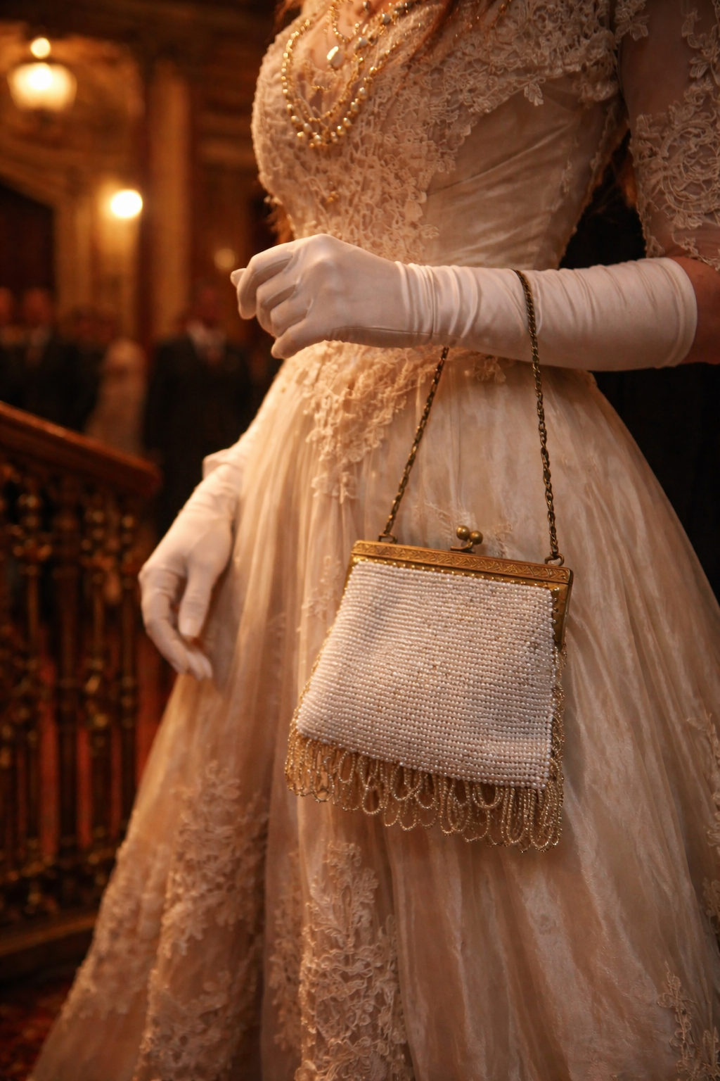 Antica borsetta gioiello da sera in micro perle di vetro, anni 10-20