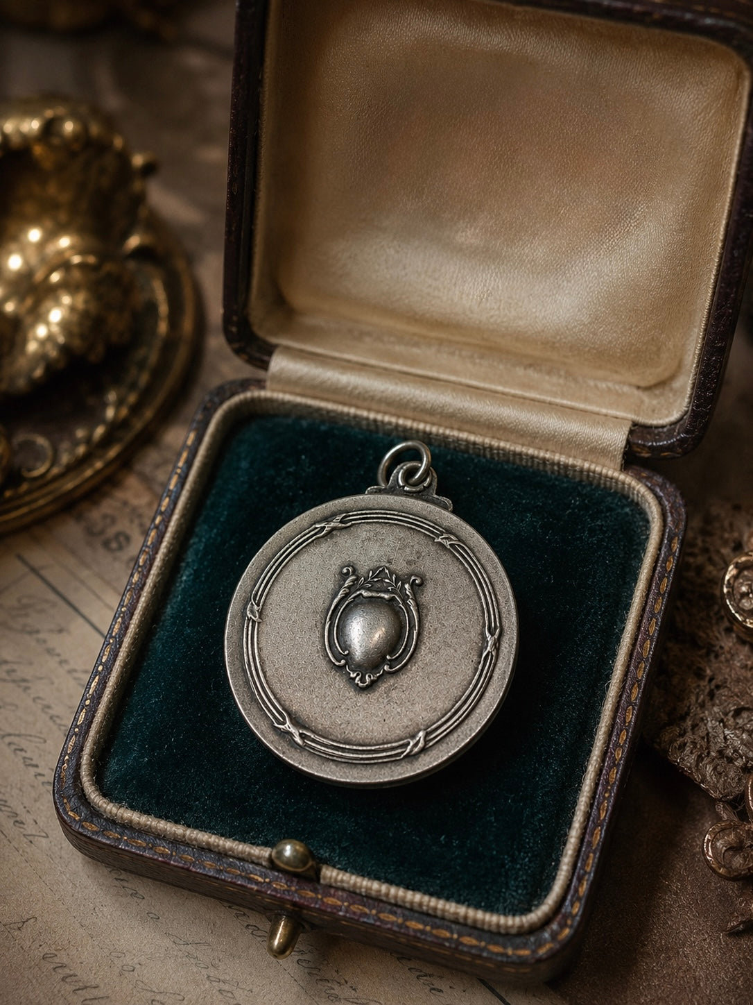 Pendente specchio scorrevole bifacciale da chatelaine Art Nouveau, fine ‘800