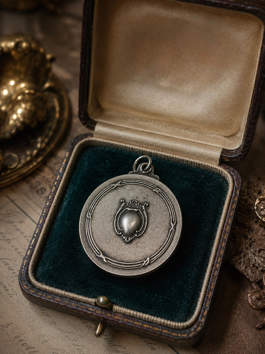 Pendente specchio scorrevole bifacciale da chatelaine Art Nouveau, fine ‘800
