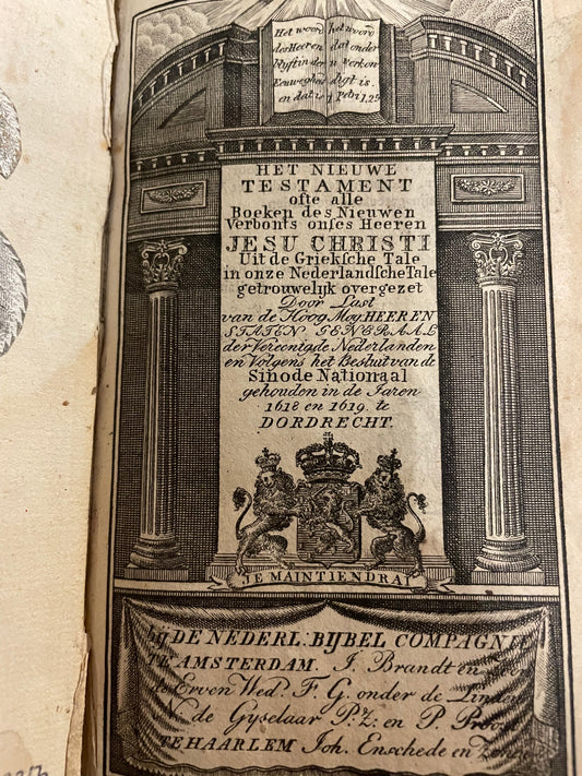 Bibbia olandese 1818 con doppia dedica e salmi