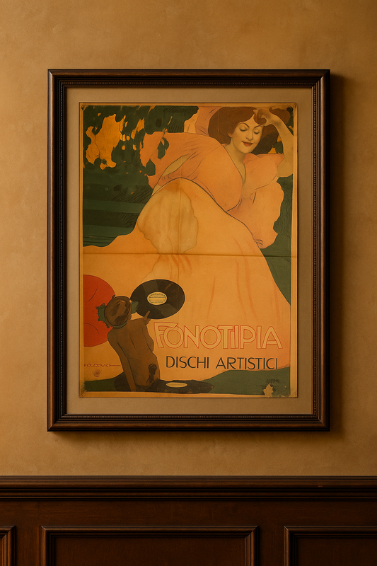 Manifesto poster Dudovich per Fonotipia, riedizione storica del 1970, 65 x 46 cm.