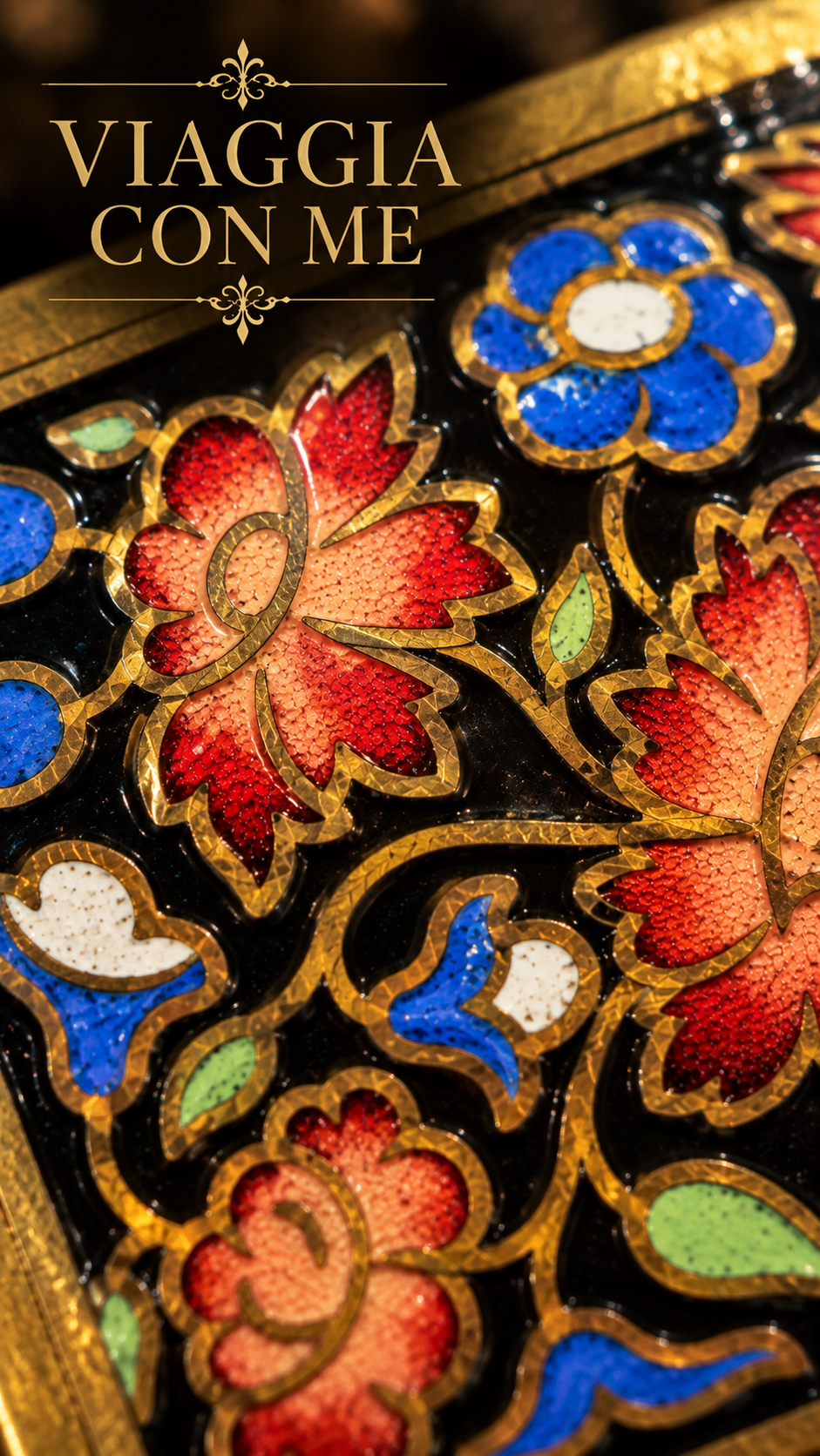 Antica spilla rettangolare cloisonné Giardino d’Oriente anni ‘40