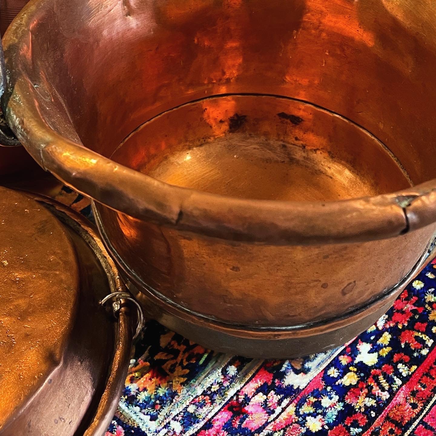 Antique copper pots and bowl set