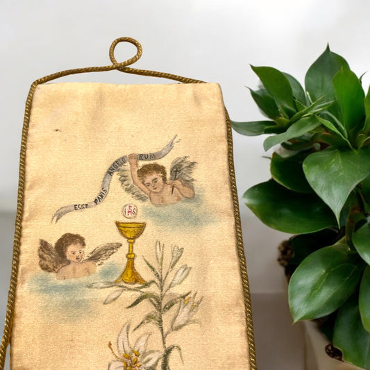 Ricordo in seta dipinta Prima Comunione 1899 da Boule