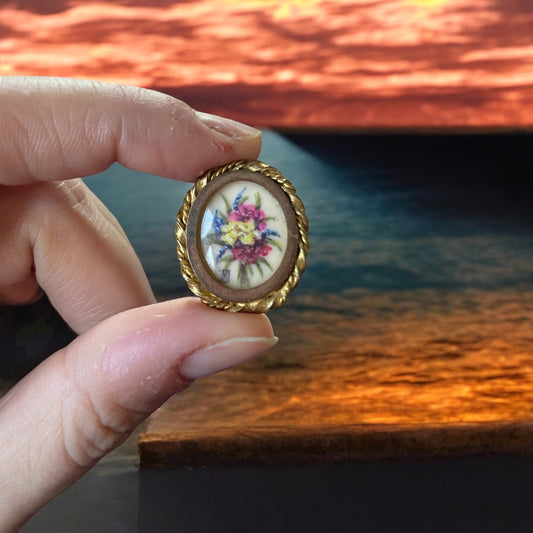 Fermaglio foulard anni 50, gioiello dipinto in miniatura
