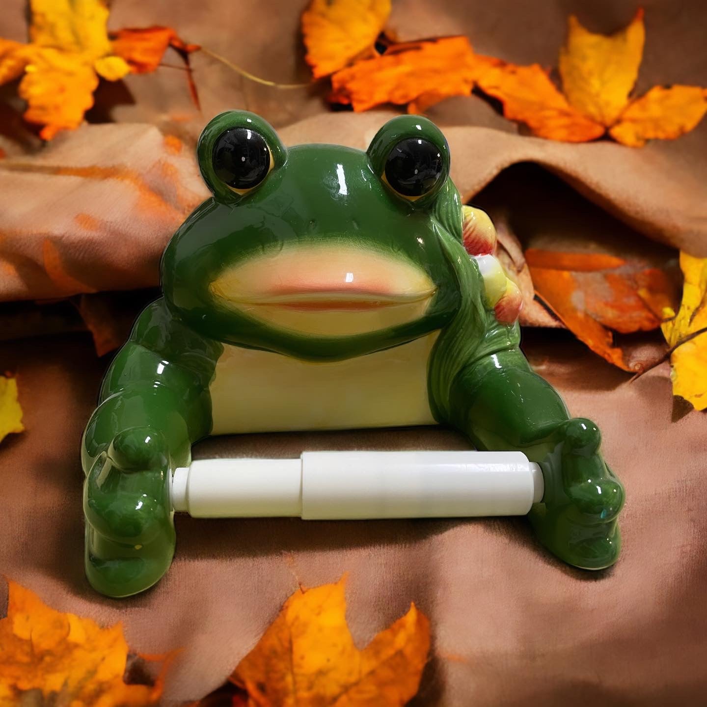 Porcelain frog toilet paper holder