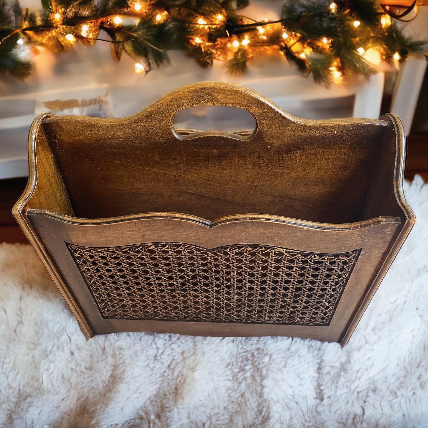 70s Scandinavian Rattan Magazine Rack