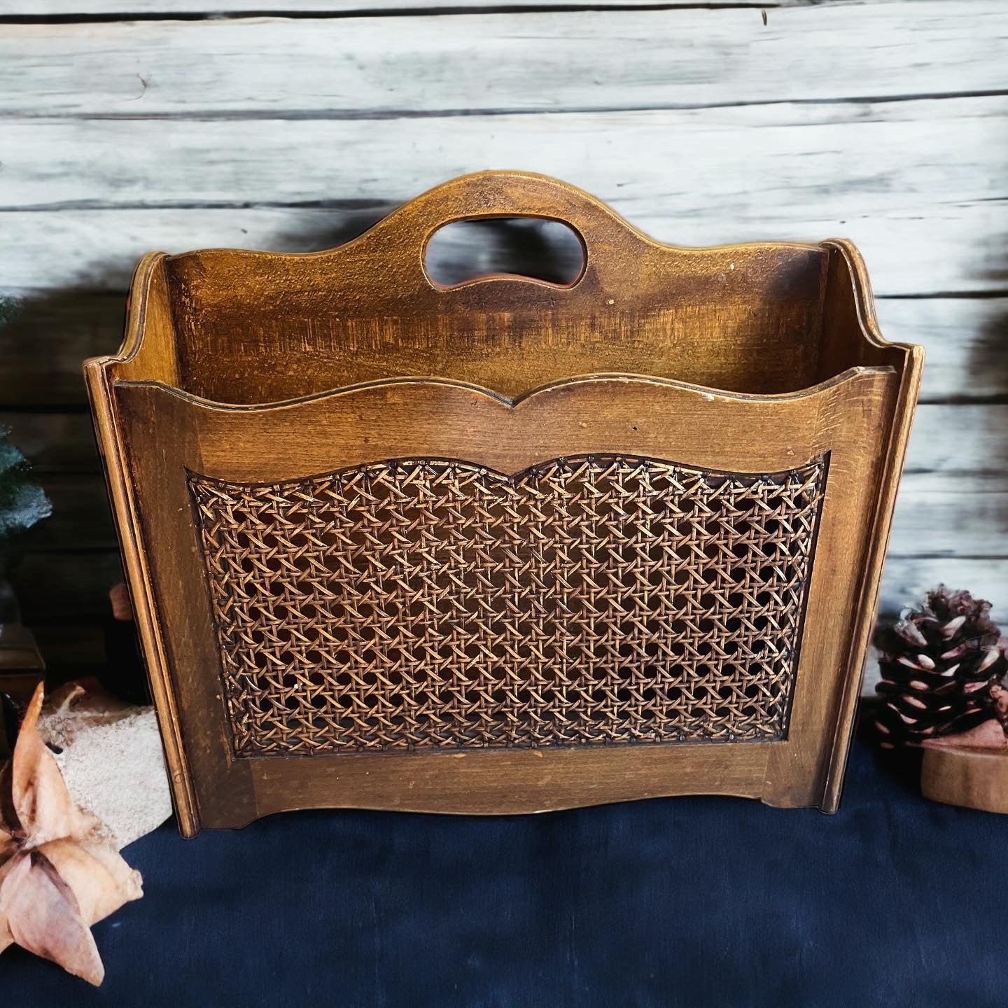 70s Scandinavian Rattan Magazine Rack