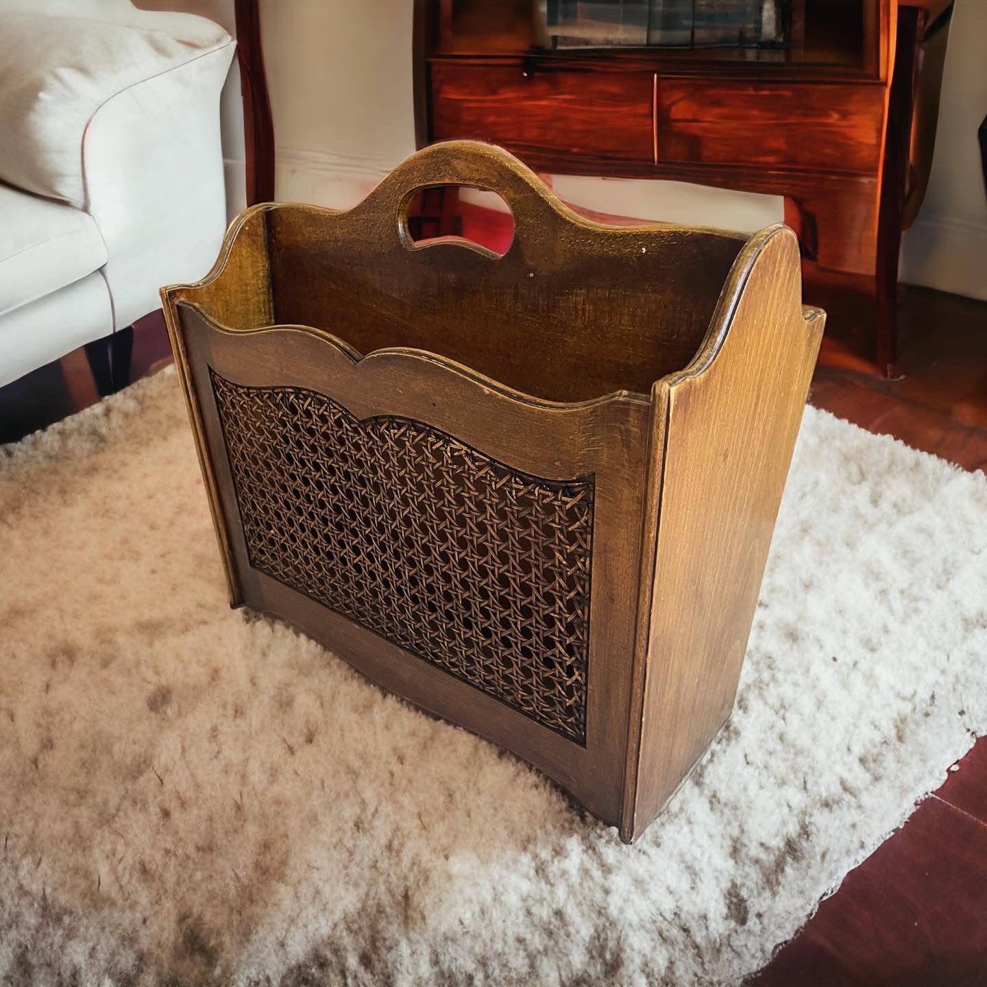 70s Scandinavian Rattan Magazine Rack