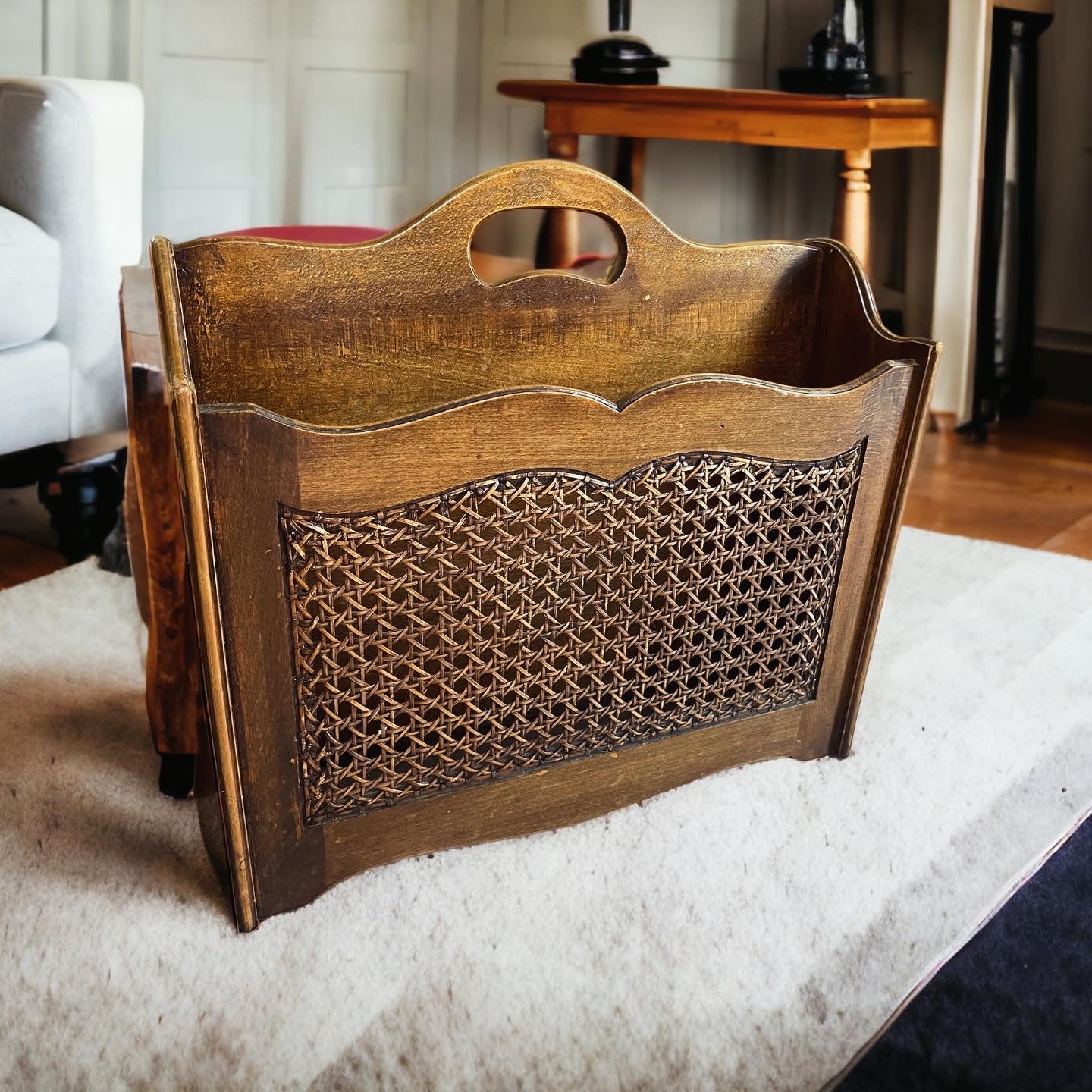 70s Scandinavian Rattan Magazine Rack