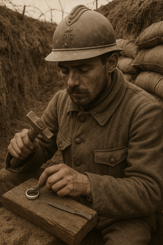 Tris anellini trench art francese, prima guerra mondiale