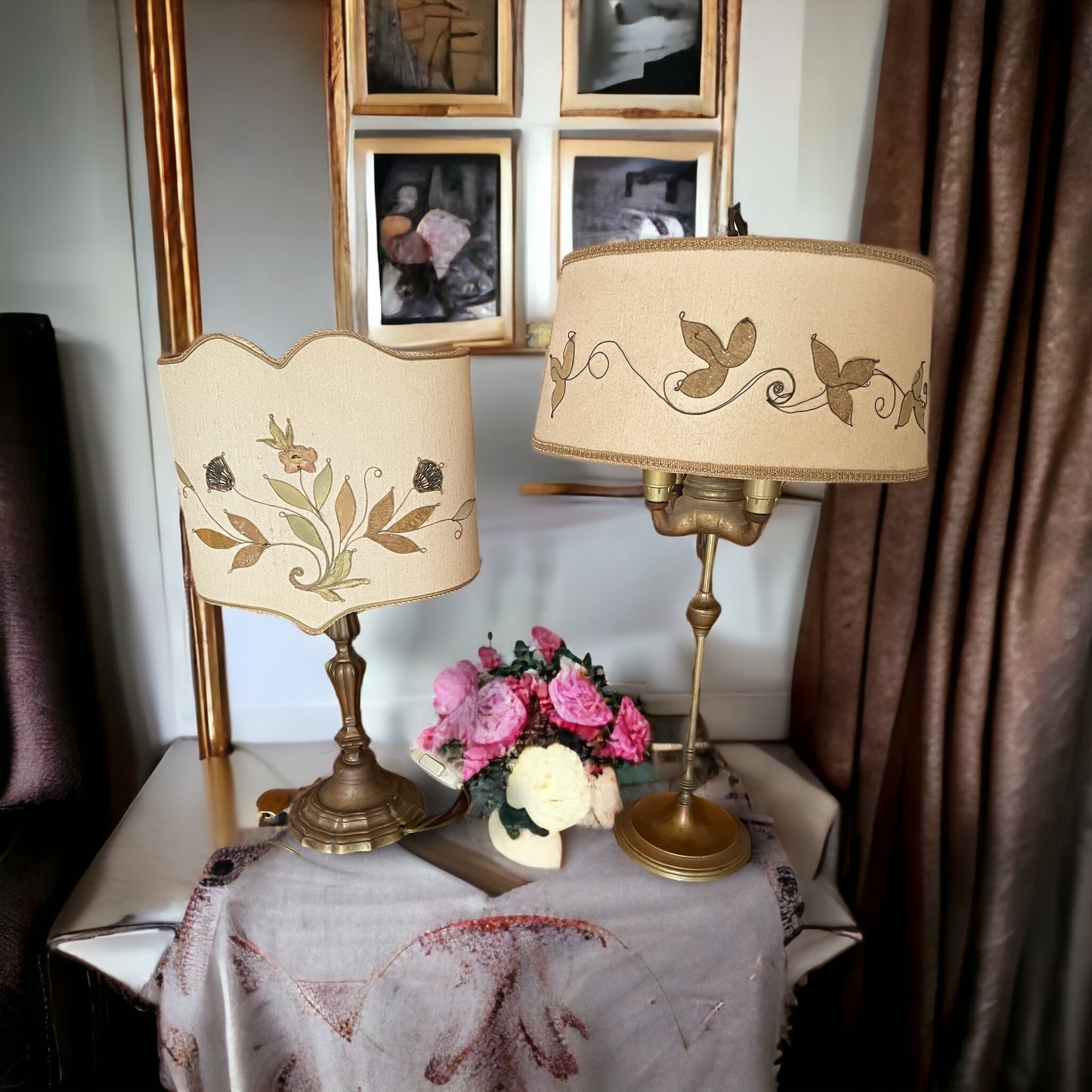 Pair of embroidered lamps