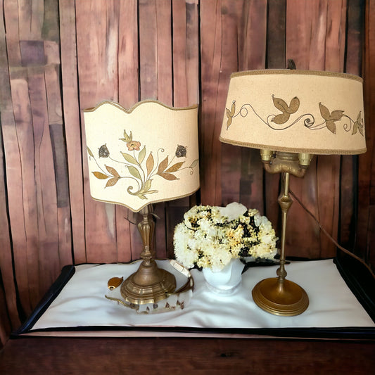 Pair of embroidered lamps