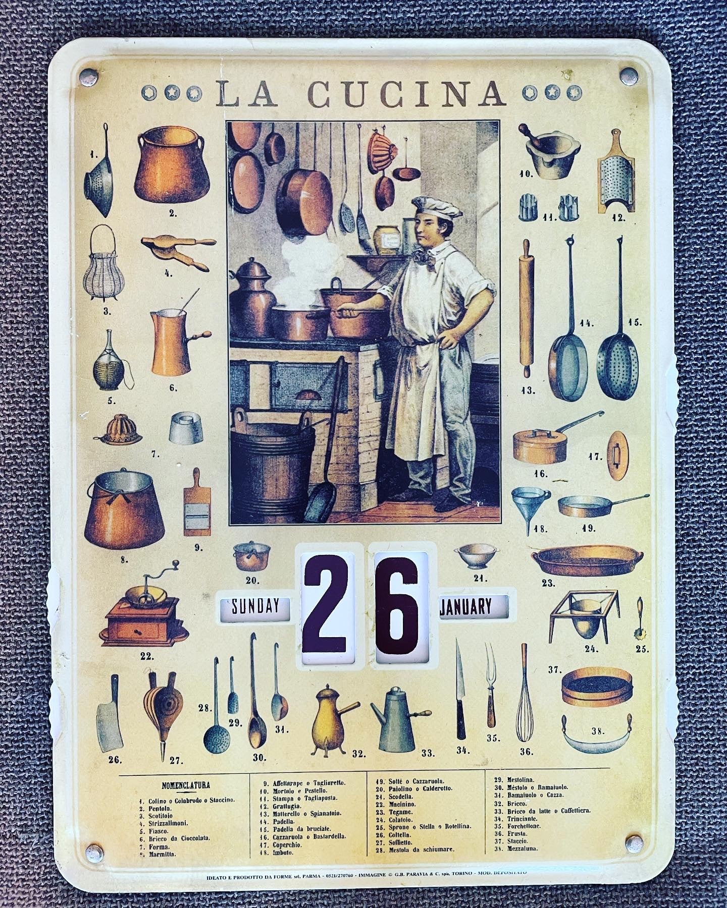 Calendario perpetuo cucina