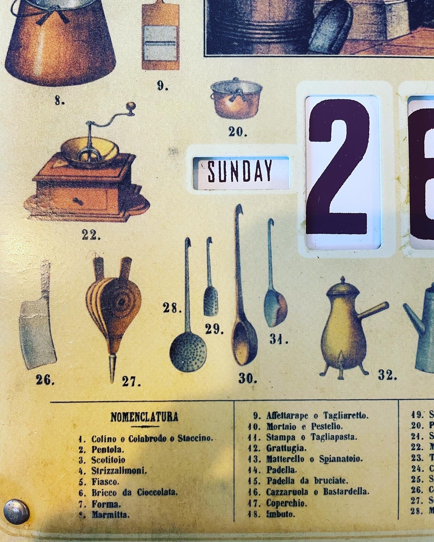 Calendario perpetuo cucina