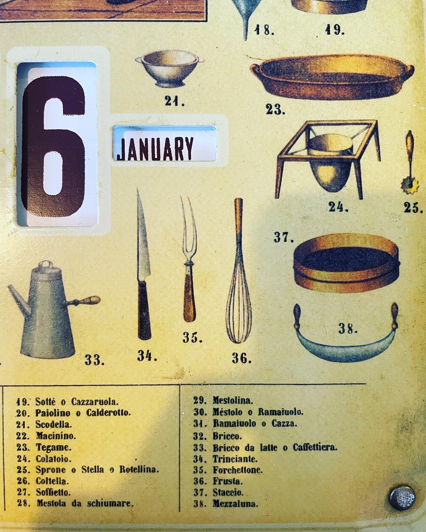 Calendario perpetuo cucina